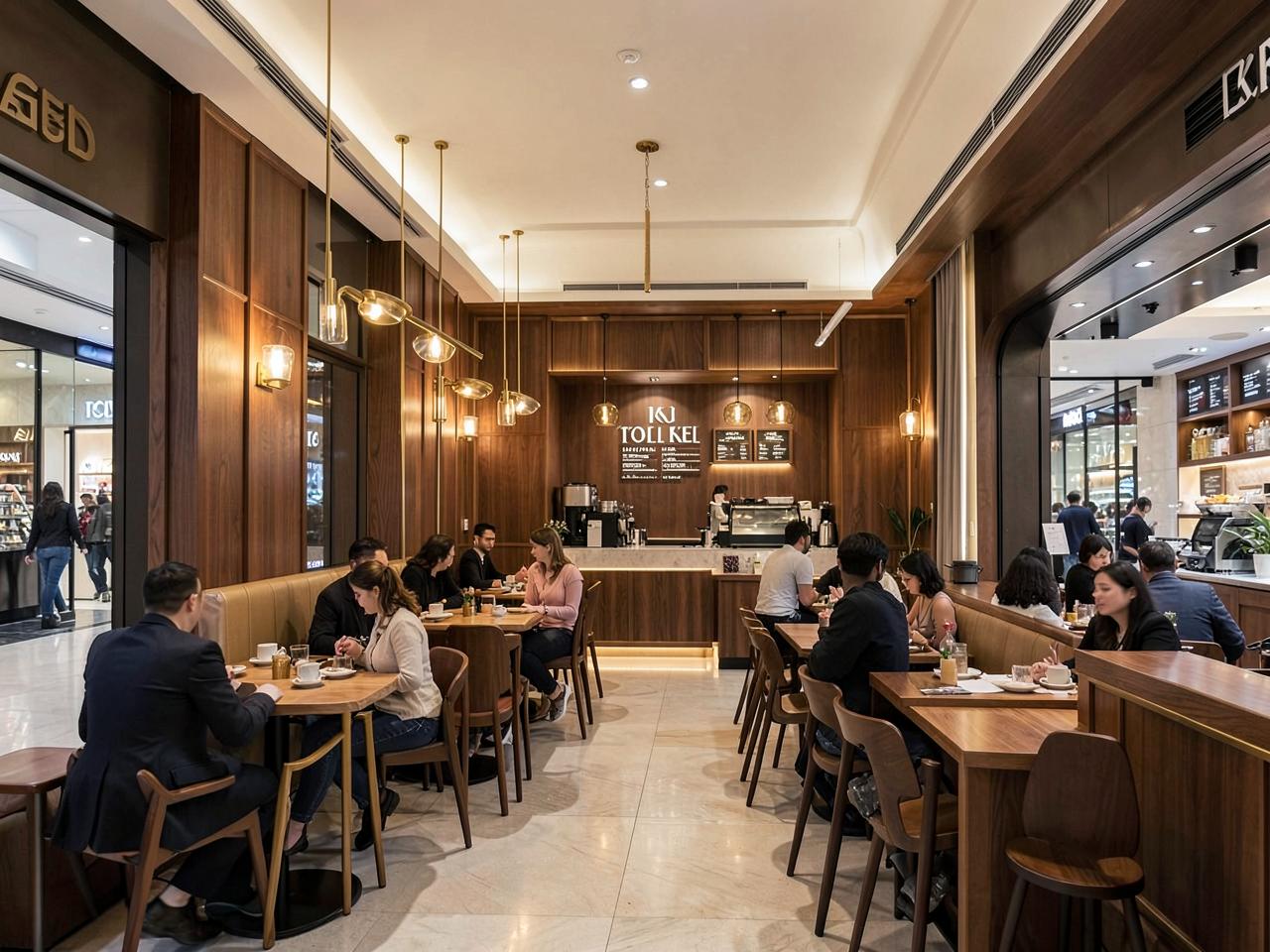Ambiente interno da cafeteria Coffeetown no BarraShopping